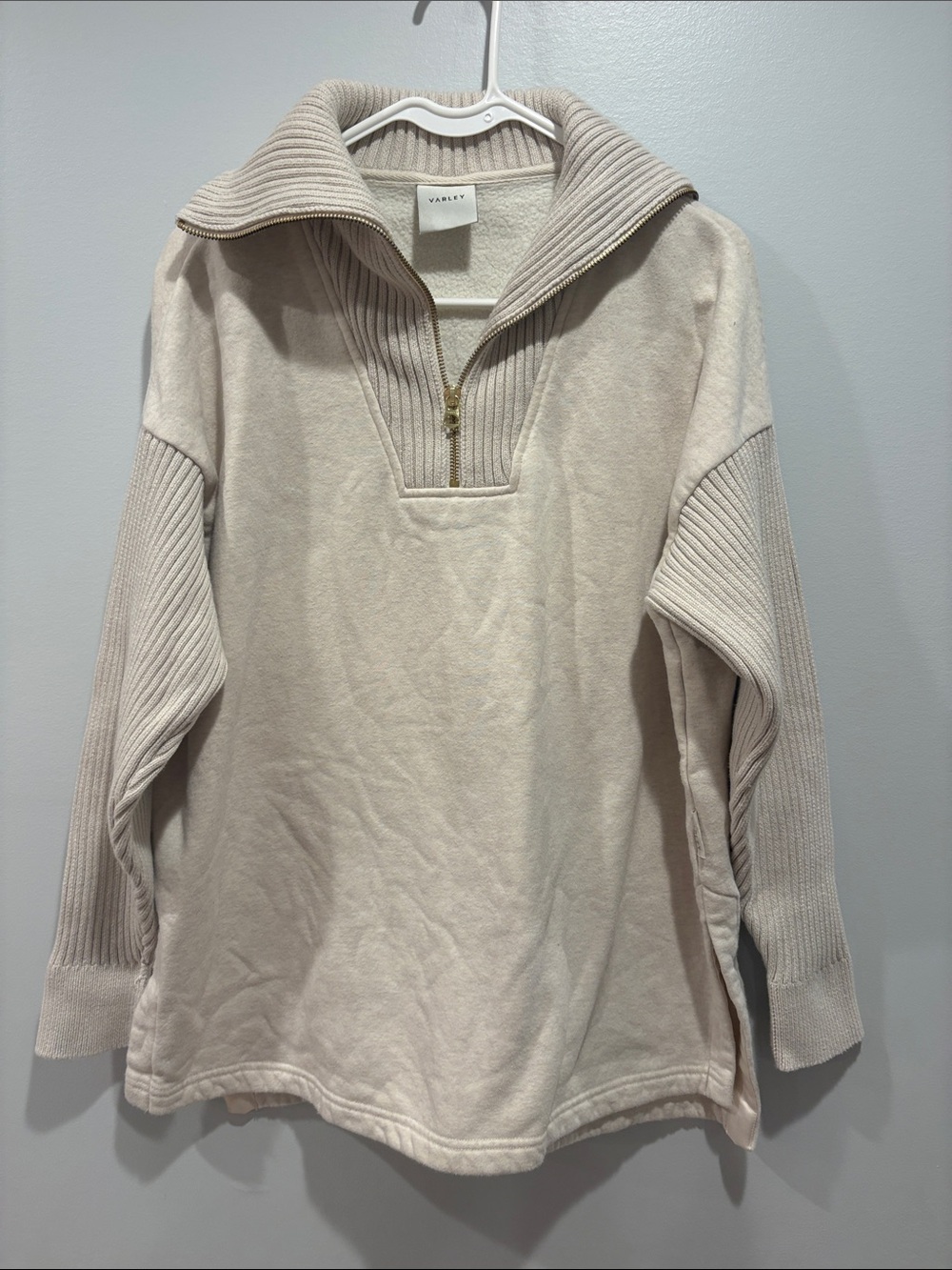 Varley Cream Ribbed Half-Zip Pullover Sweater oversized ptp 24 length 27